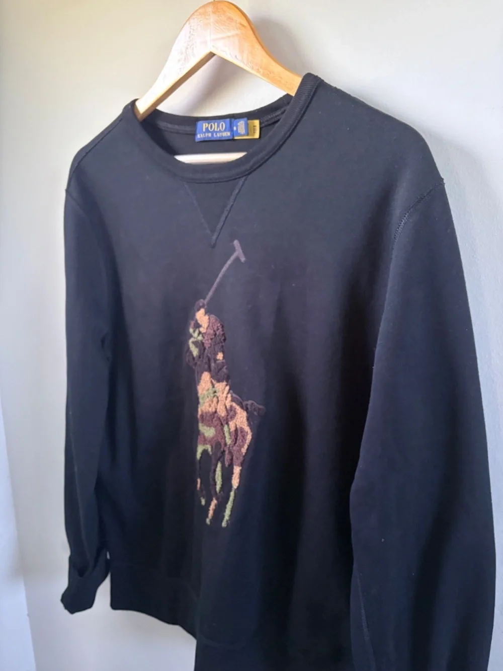 Polo Ralph Lauren Black Sweatshirt with Embroidered Camo Pony M